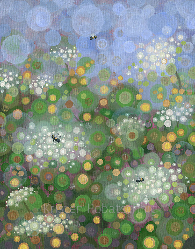 Three Bees in Queen Anne's lace
