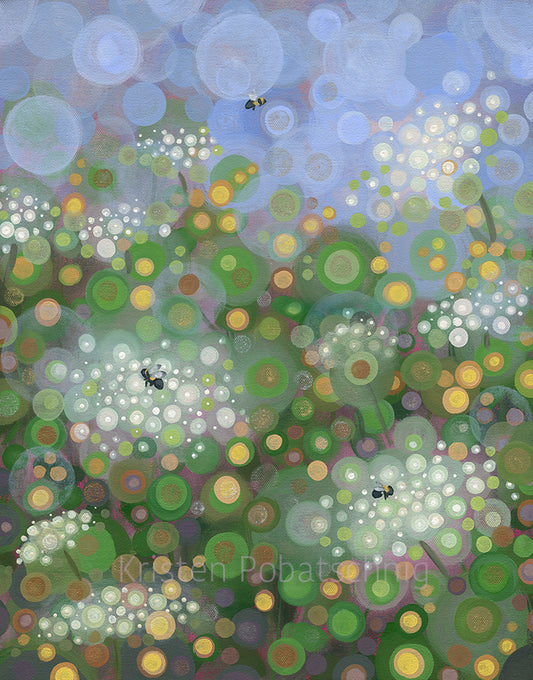 Three Bees in Queen Anne's lace